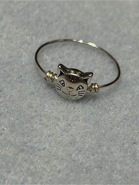 Silver Cat Face Cat Ring - Cute Cat Charm